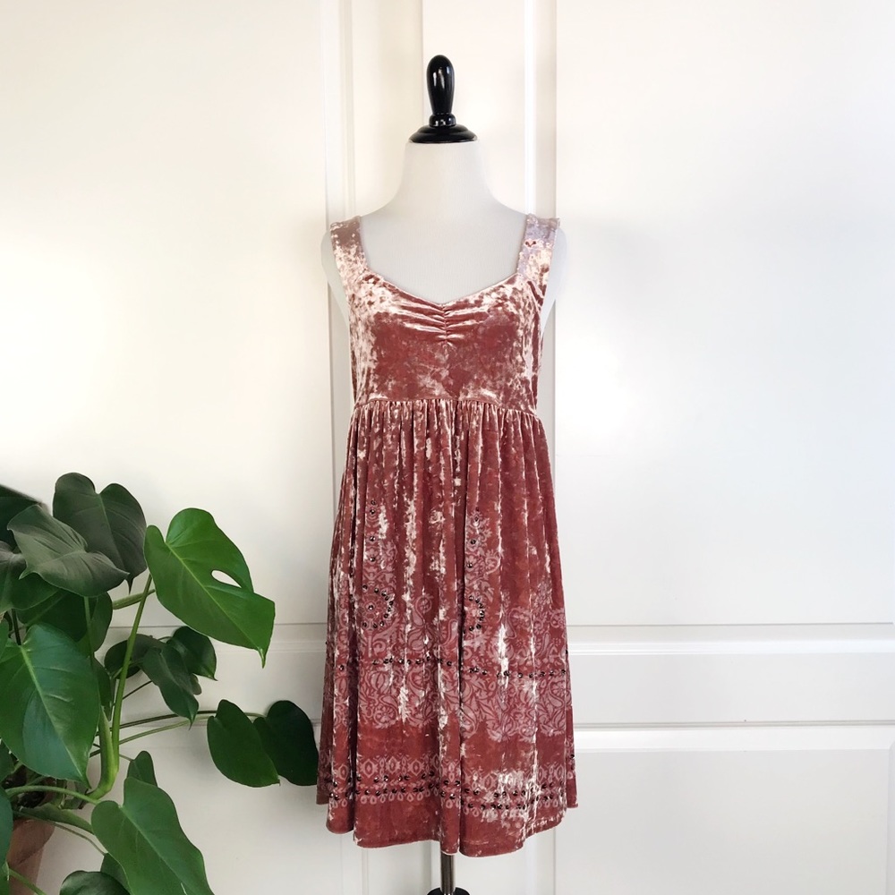 Free People Pink Crushed Velvet Sequin Dress